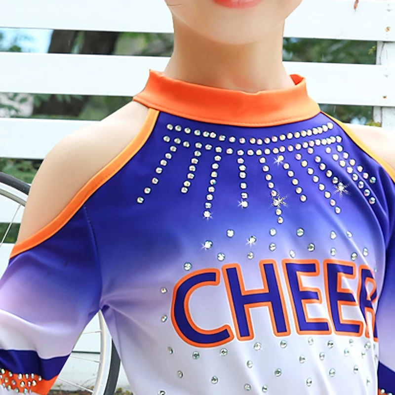Schoolgirl Boy Cheerleading Costumes With Rhinestones Team Performances Stage Cheer Uniform Women Long Sleeves