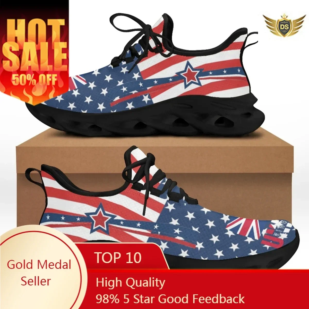 

Hot Style Lace-up Mesh Sneakers Shoes For Women Fashion England Flag Printed Ladies Flats Shoes Light Chunky Shoes
