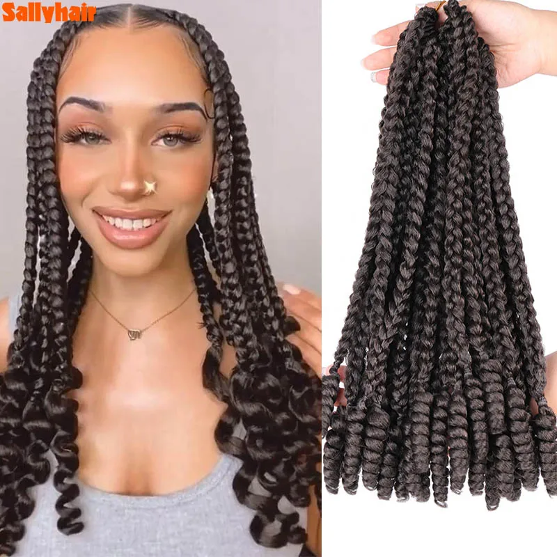 Short Crochet Box Braids With Curly End Pre Stretched 14Inch Brown