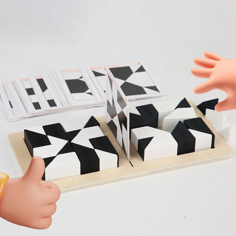 Wooden White And Black Jigsaw Puzzle Tangram Toy Kids Early Education Sorting Battle Games Toys Children Gift Brain Teaser Game 2