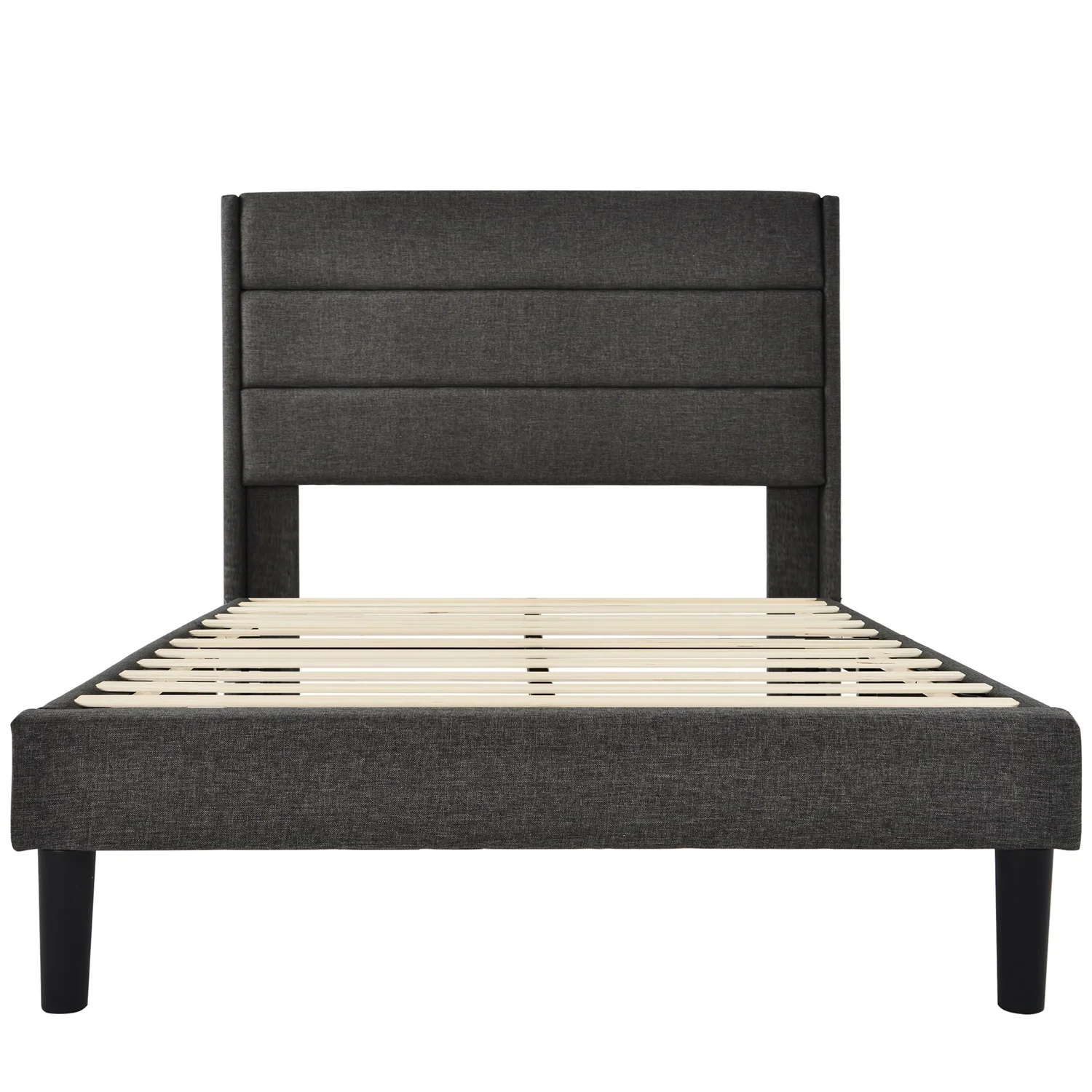 Upholstered Bed 90x200cm, Bed Frame With Lattice Headboard, Upholstered Single Bed, Grey Textile Linen, Modern Design Youth Bed – Detail 13