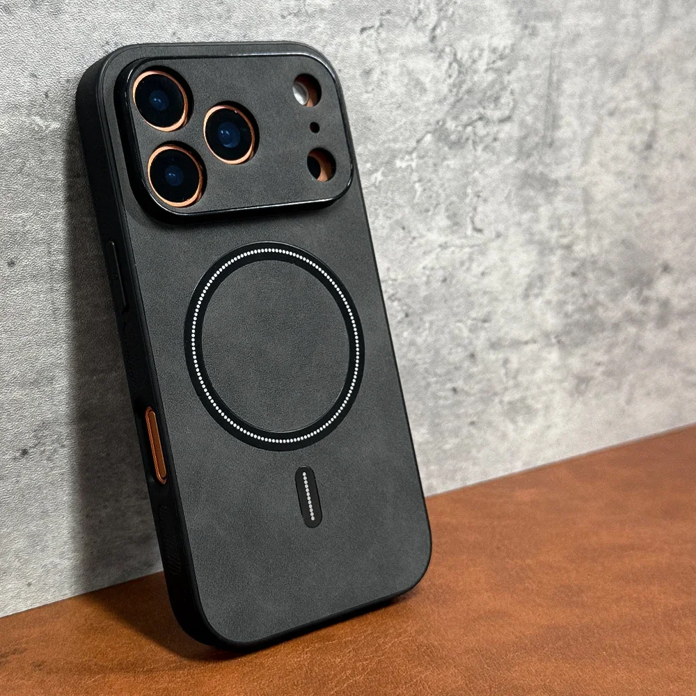 Luxuriöse Kunstleder-Handyhülle mit Magnetverschluss für iPhone 17 16 E 15 14 13 12 11 Pro Max, Kompatibel mit MagSafe Kabelloser Aufladung, Schutzhülle
