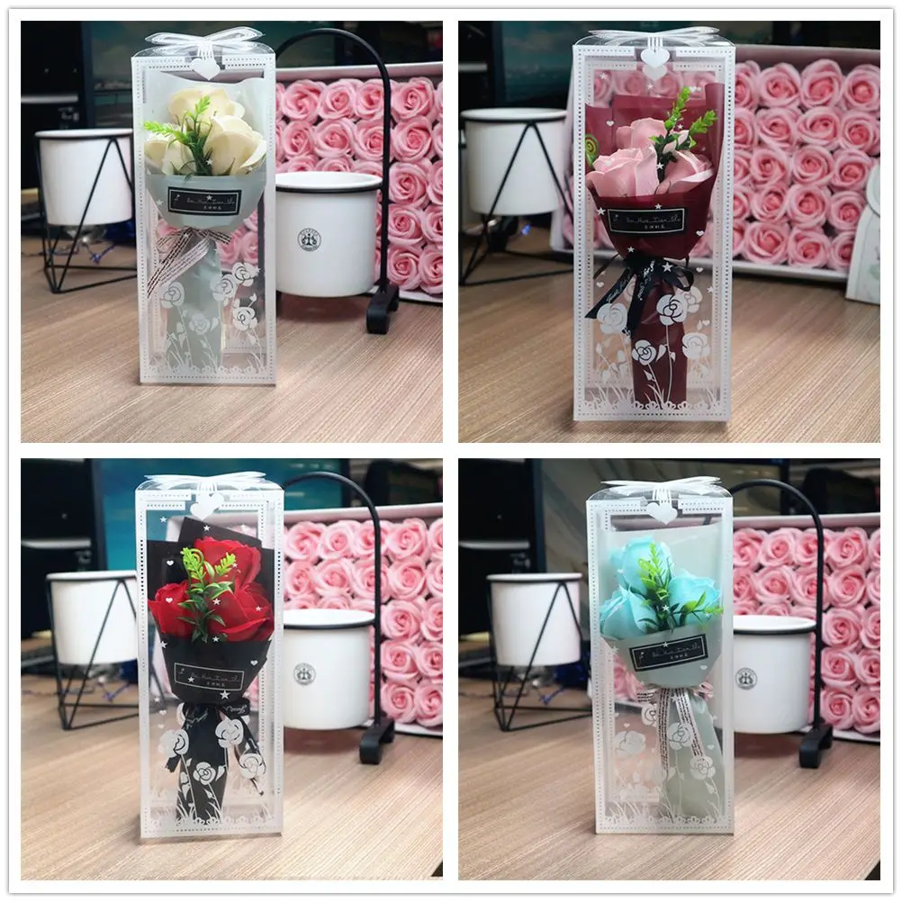 3 Köpfe künstliche Rosen strauß Hand hält Seifen blume Valentinstag Geschenk Hochzeits dekoration künstliche Blumen Jubiläum – Detail 5