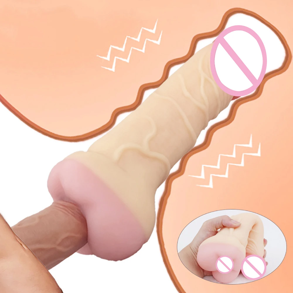 2 In 1 Realistic Pussy with Real Big Penis Enlarger Sleeve Vagina Anus Masturbation Sex Toys for Men Women Adult Erotic Supplies