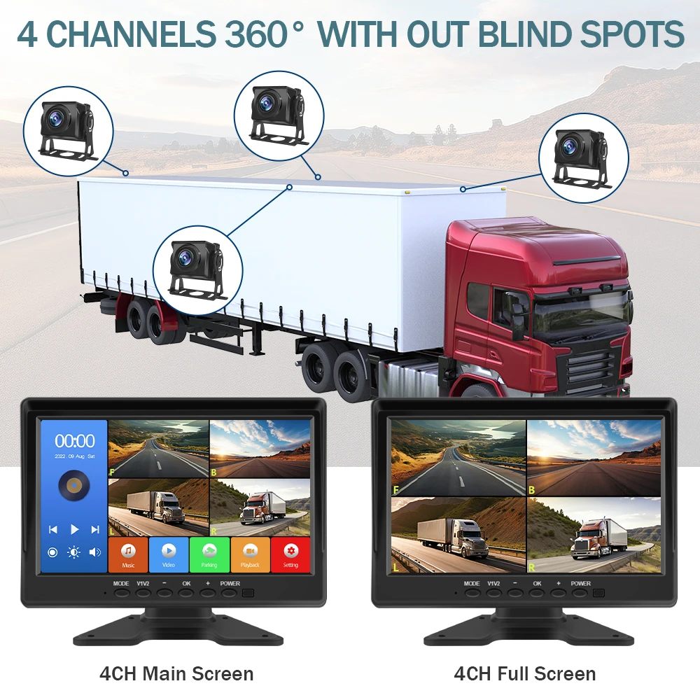 차량 백업 카메라 시스템 MP5 DVR, 트럭, 버스, 밴 후진 주차 모니터, 별빛 HD 야간 투시경, 10.1 인치 4CH AHD 1080P