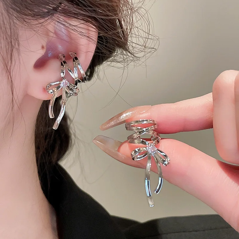 Girls Ribbon Aesthetics Ear Clips Ballet Style Ribbon Bow-knot Ear Cuff Women Korean Fashion Kpop Earring Jewelry
