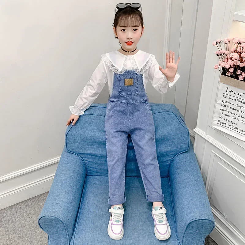 Girls Denim Overalls Children Cowboy Suspender Pants Kids Jumpsuit Girl Jeans Trousers Spring Autumn 4to12