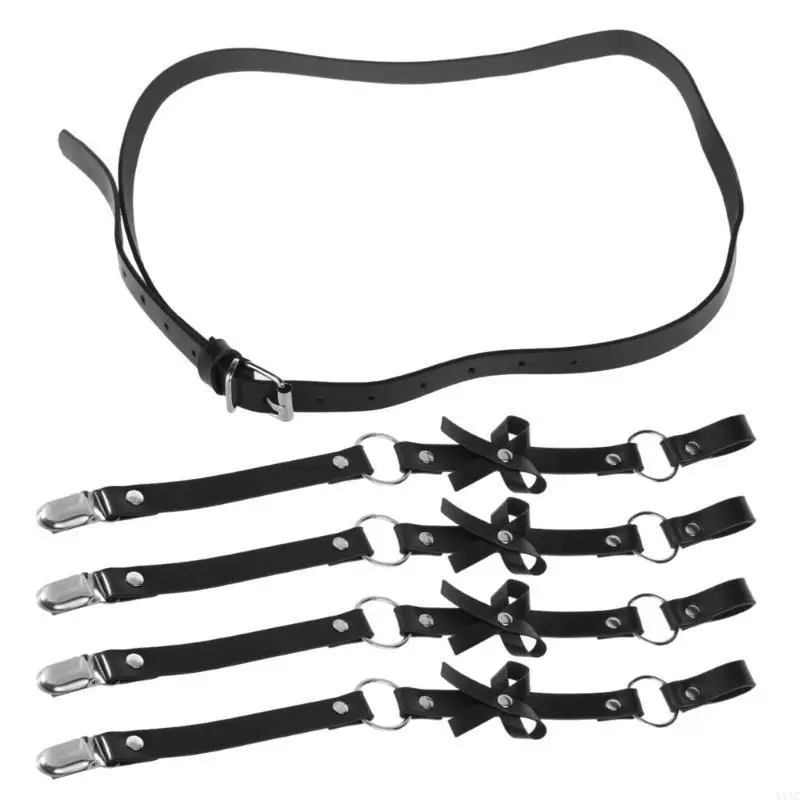 Mujeres PU Cuero Bownot Garter Belrume Cinturón arneses cintura con clip metal Y1ac