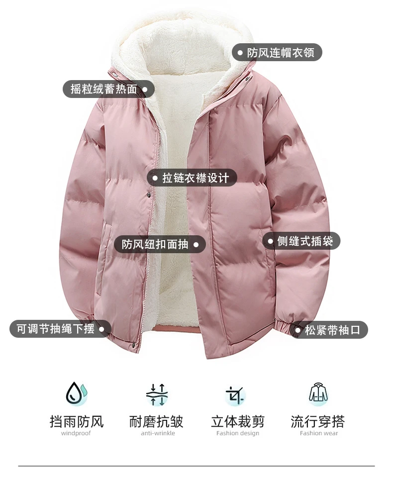 Puffer Jacket Men's Plush Thickened Parkas New Men's Hooded Fake Two Piece Winter Lamb Wool Jacket Male Fleece Liner Warm Coat