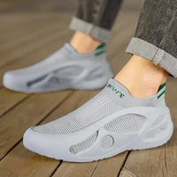Men Shoes Comfortable Sneakers Breathable For Man Tennis Sports Running Shoes Outdoor Grey Weave Women Fashion Slip-on Gym Shoes 1