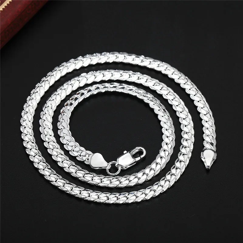 45-60cm 925 Sterling Silver 6MM Full jewelry set Fashion Jewelry For Women Men Link Chain Set Wedding Gift