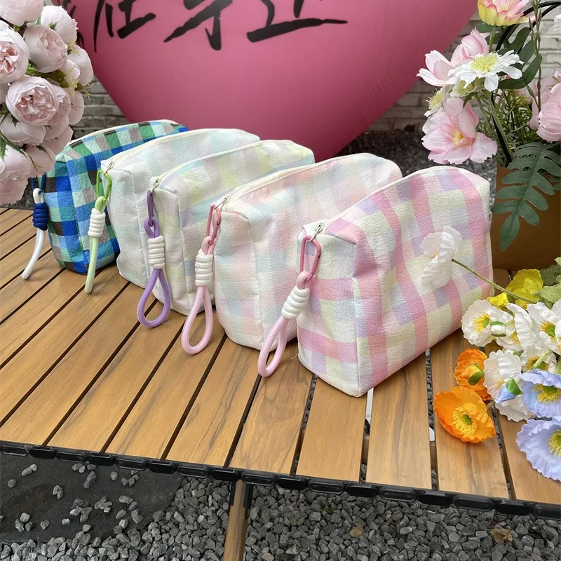 Women's Cosmetic Bags Korean Portable Multifunctional High-quality Makeup Bags Plaid Fashionable Large Capacity Storage Bags 2