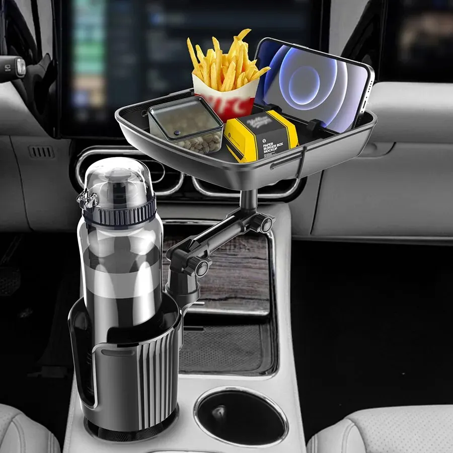 2-in-1 자동차 컵 홀더 360도 회전 식사 트레이 자동차 워터 컵 홀더 커피 햄버거 보관 상자 작은 식탁