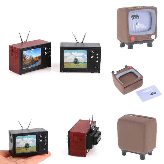 1:12 Dollhouse Vintage Old Style Miniature Television TV With Picture Doll House Furniture Living Room Bedroom Decor Model Toy 4
