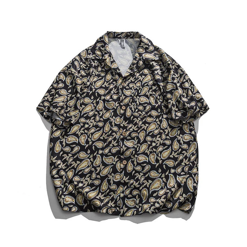 

Loose Short Sleeve Shirts Oversize Casual Fashion Cashew Flower Printed Tops Thin Classic Retro Lapel Coat Male Clothes Summer