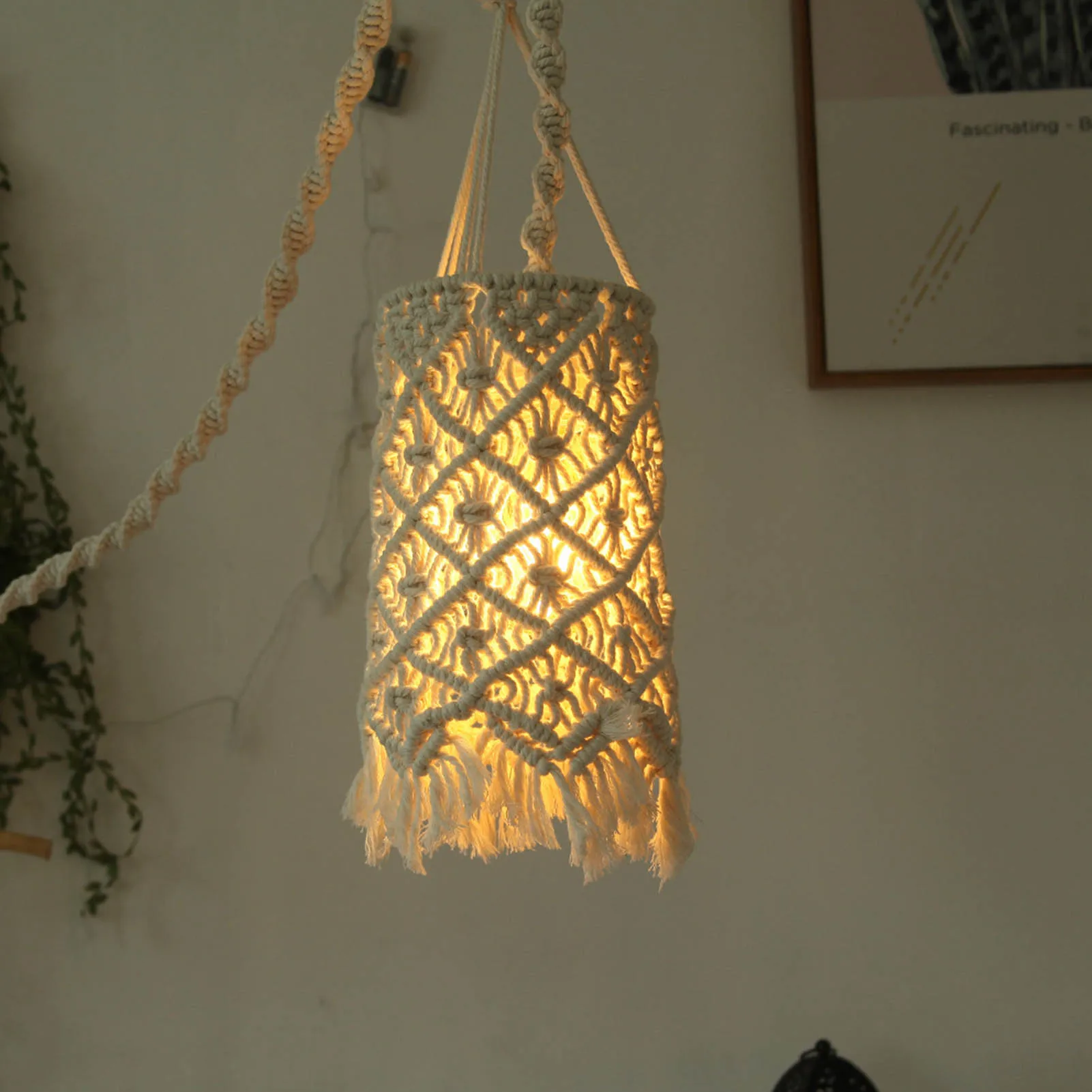 Bohemian Handmade Woven Lampshade Macrame Wall Hanging Lamp Room Coffee Restaurant Decoration Tapestry Lampshade