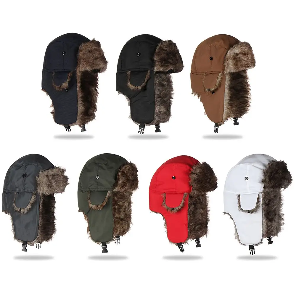 Warm Winter Fur Earflap Ski Hat Men Women Trapper Hats Russian Ushanka Hat
