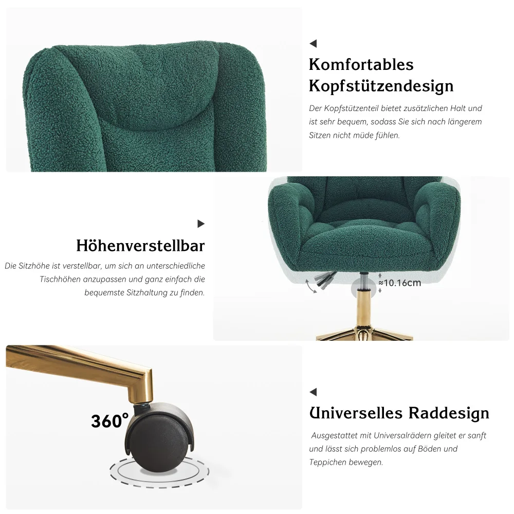 Stoffbezogener Bürostuhl - Ergonomischer, höhenverstellbarer Drehstuhl mit goldenen Beinen, komfortabler Schminkstuhl – Detail 30