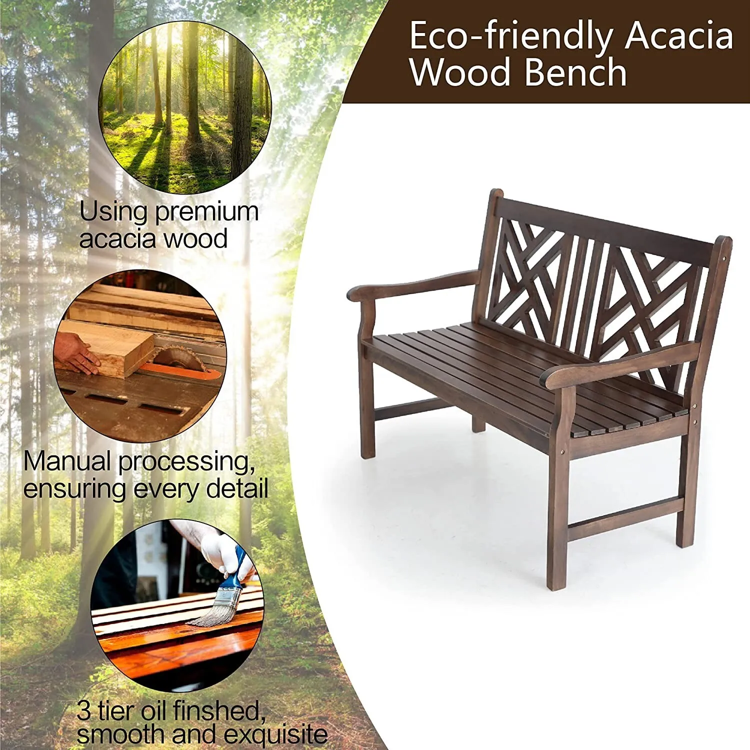 47" Heavy Duty Wooden Outdoor Garden Bench – 600lbs Capacity 6