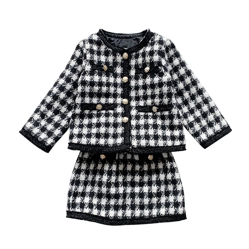Autumn Girls Plaid Set Winter Children's Fashion Sweater Toddler Two Piece Sets Kids Long Sleeve Casual Wear Clothes kids clothing set,girls clothing set,kids sweatshirt set