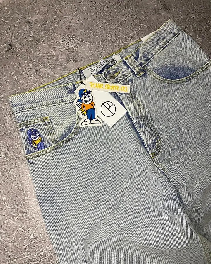 Polar Big Boy Jeans Y2K Harajuku Gothic Hip Hop Cartoon Embroidery Retro Blue Baggy Jeans Women Men High Waist Wide Leg Trouser 6