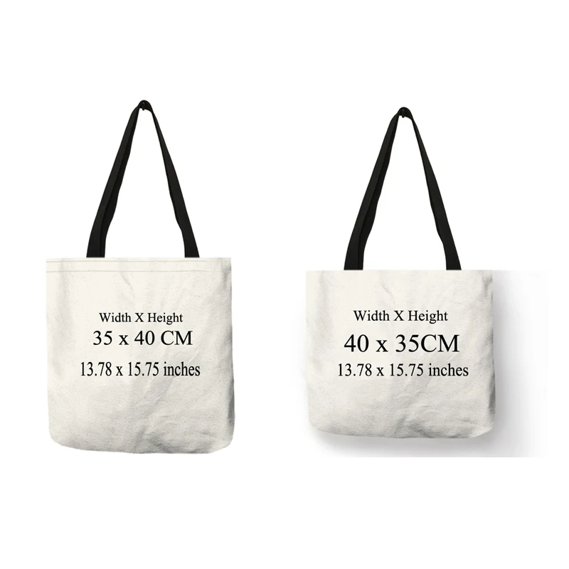 Personal Bags Women Tote Handbag Linen Fabric Canvas Bag With Print Pictures Shopping Bags DIY Black Shoulder