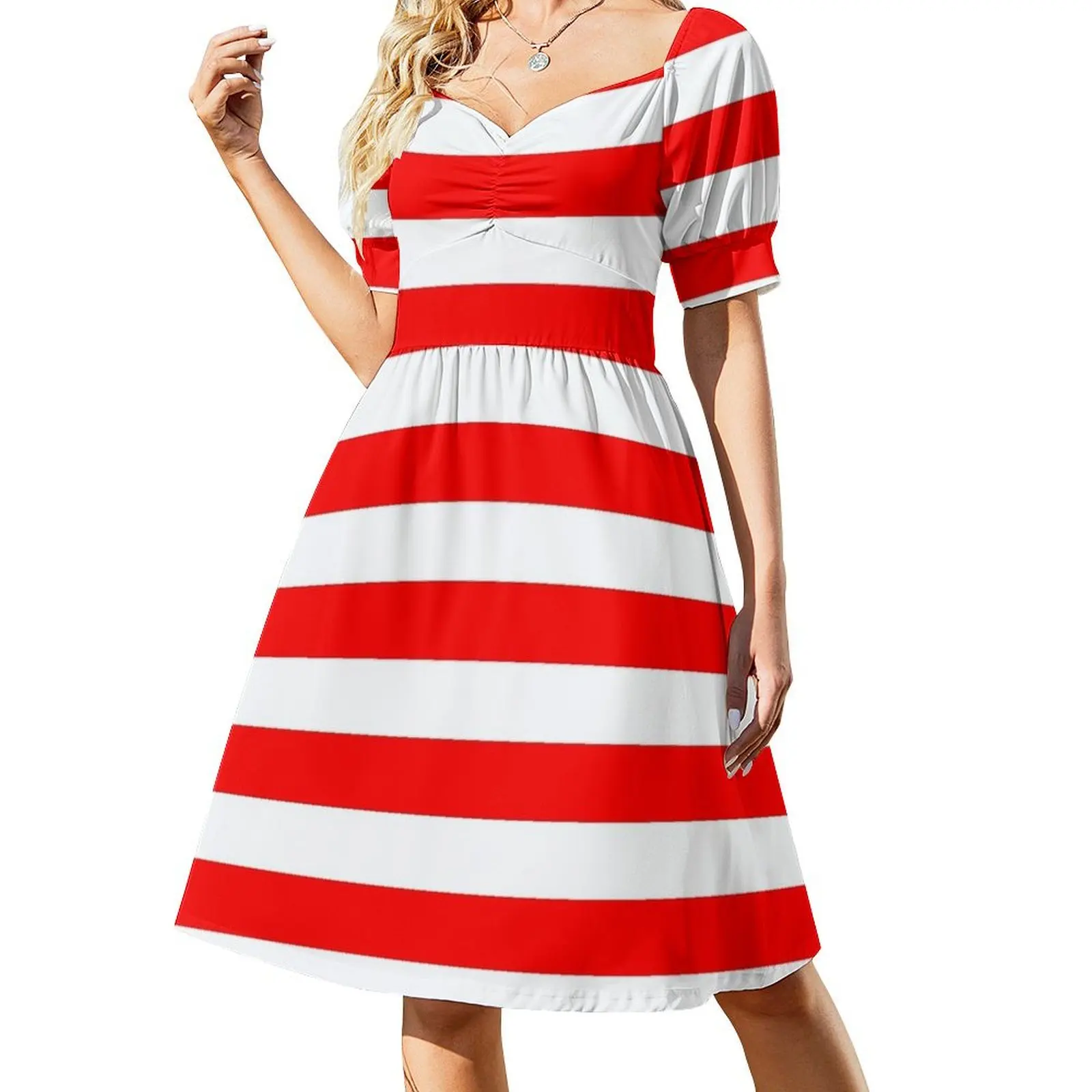thumbnail image 1 of Vestido de manga corta con rayas horizontales rojas y blancas, vestidos de mujer para mujer , vestidos de mujer, vestidos de verano para mujer , vestido, 1 of 7