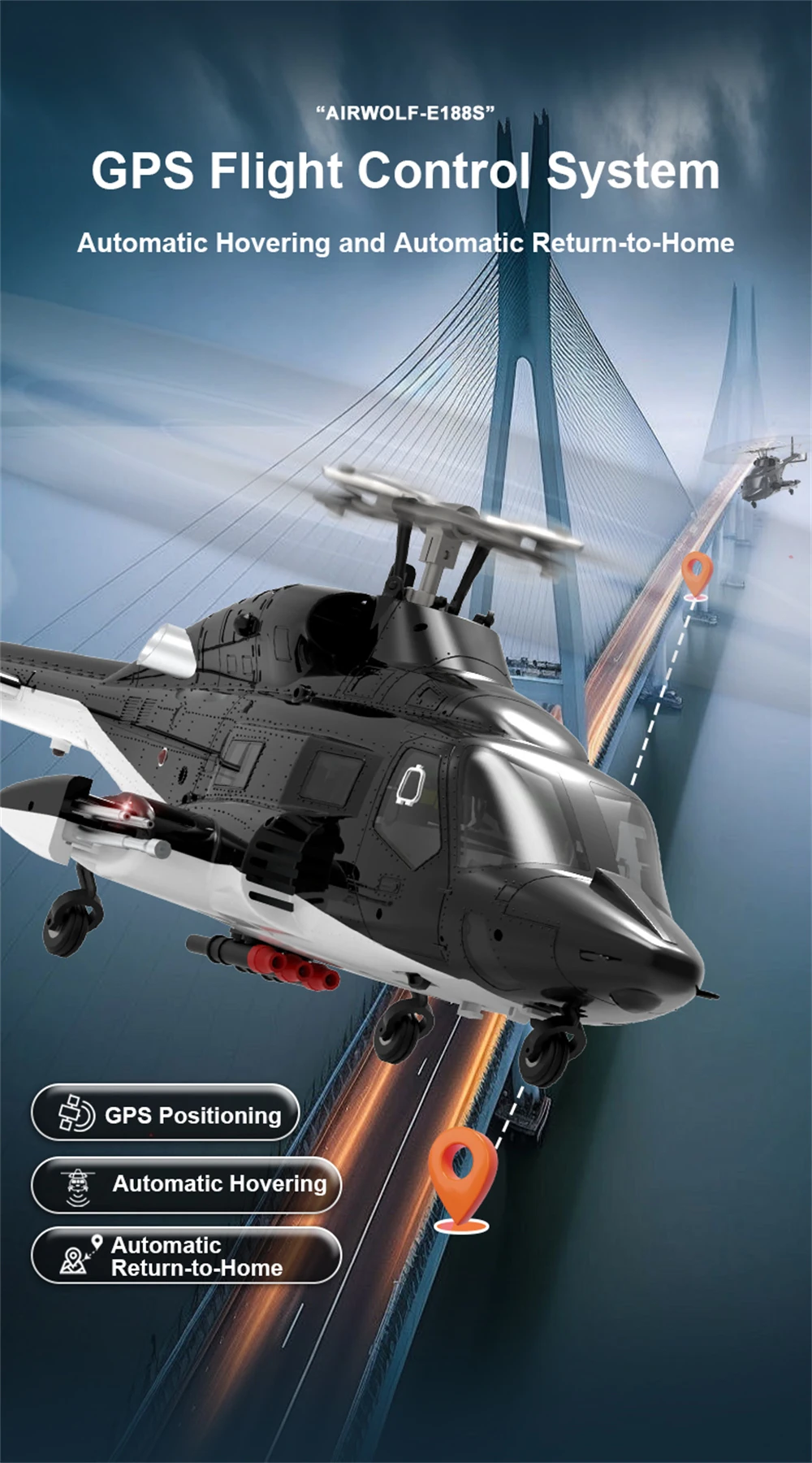 Eachine E188S AirWolf 2,4G 9CH 6G GPS localización de flujo óptico