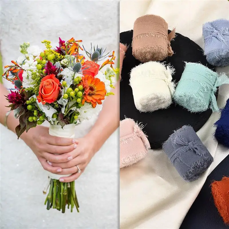 Nastri In Chiffon Con Frange Fatti A Mano – 4 Rotoli Blu Navy, 3.8 Cm X 5.8 M, Per Matrimoni E Regali - 3