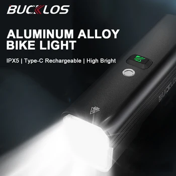 BUCKLOS Sensore intelligente Luce per bici Faro in lega di alluminio Ciclismo Lampada frontale ricaricabile di tipo C impermeabile Accessori per biciclette