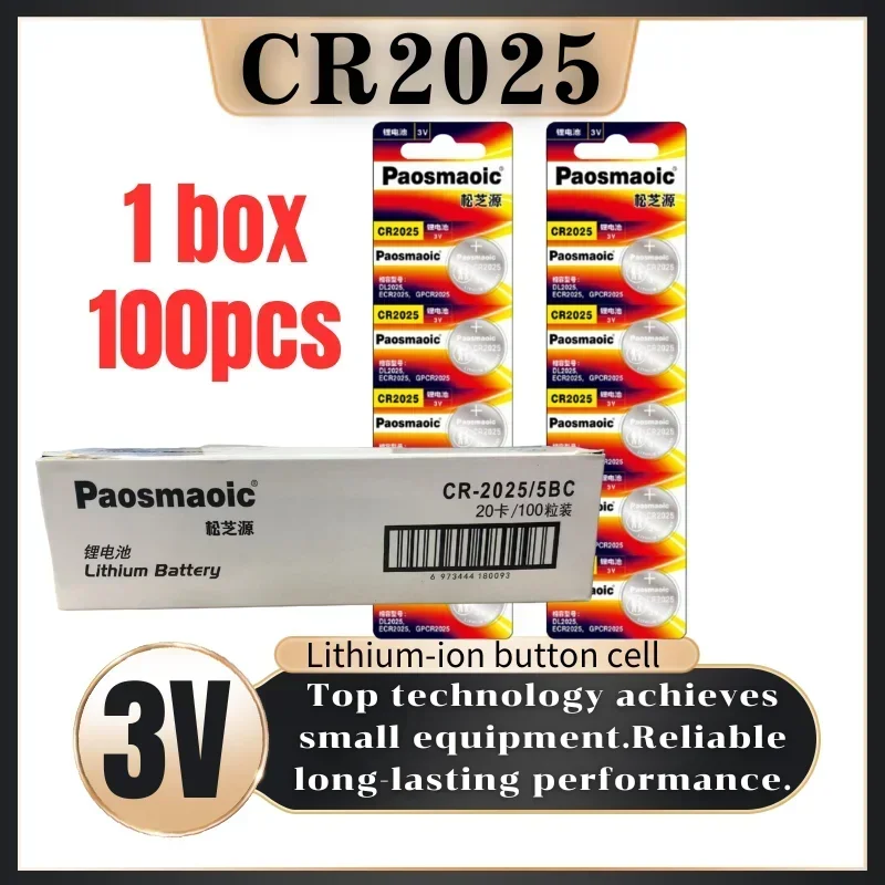 

100pcs CR2025 battery 3V Lithium Button Cell DL2025 BR2025 LM2025 ECR2025 For Car Remote Control Watch Motherboard Scale toys