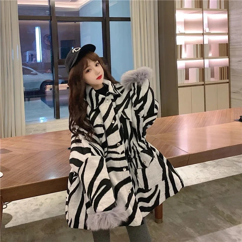 

Jackets For Women 2022 New Winter Single-Breasted Pocket Dapple Outerwear Female Vintage Loose Turndown Collar Woolen Coat