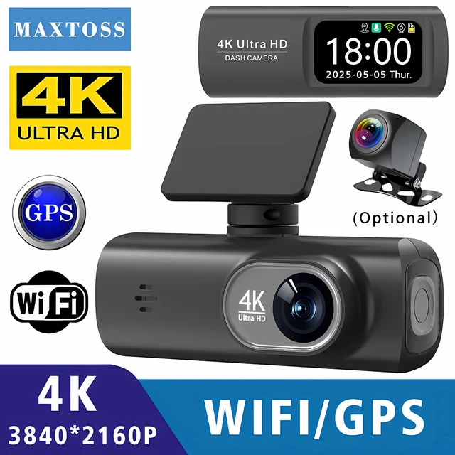 Caméra de tableau de bord 4K 3840x2160P GPS WIFI voiture DVR avant et arrière double objectif caméra de voiture automatique avec Vision nocturne Dashcam 24H moniteur de stationnement 1