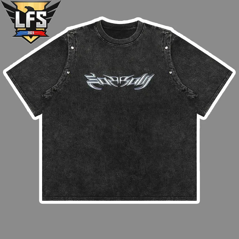 

Fashion Punk Personality Letter Short Sleeve Men'S Loose Hip-Hop T-Shirt Round Neck Retro Five Quarter Sleeve Top 2023