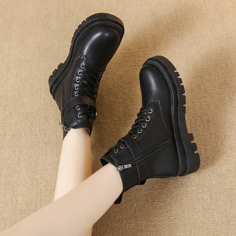 2022 Fashion Women's Ankle  Lace Up Fur Lining Modern Boots Short Comfy Combat Shoes Women Shoes  Platform Boots New