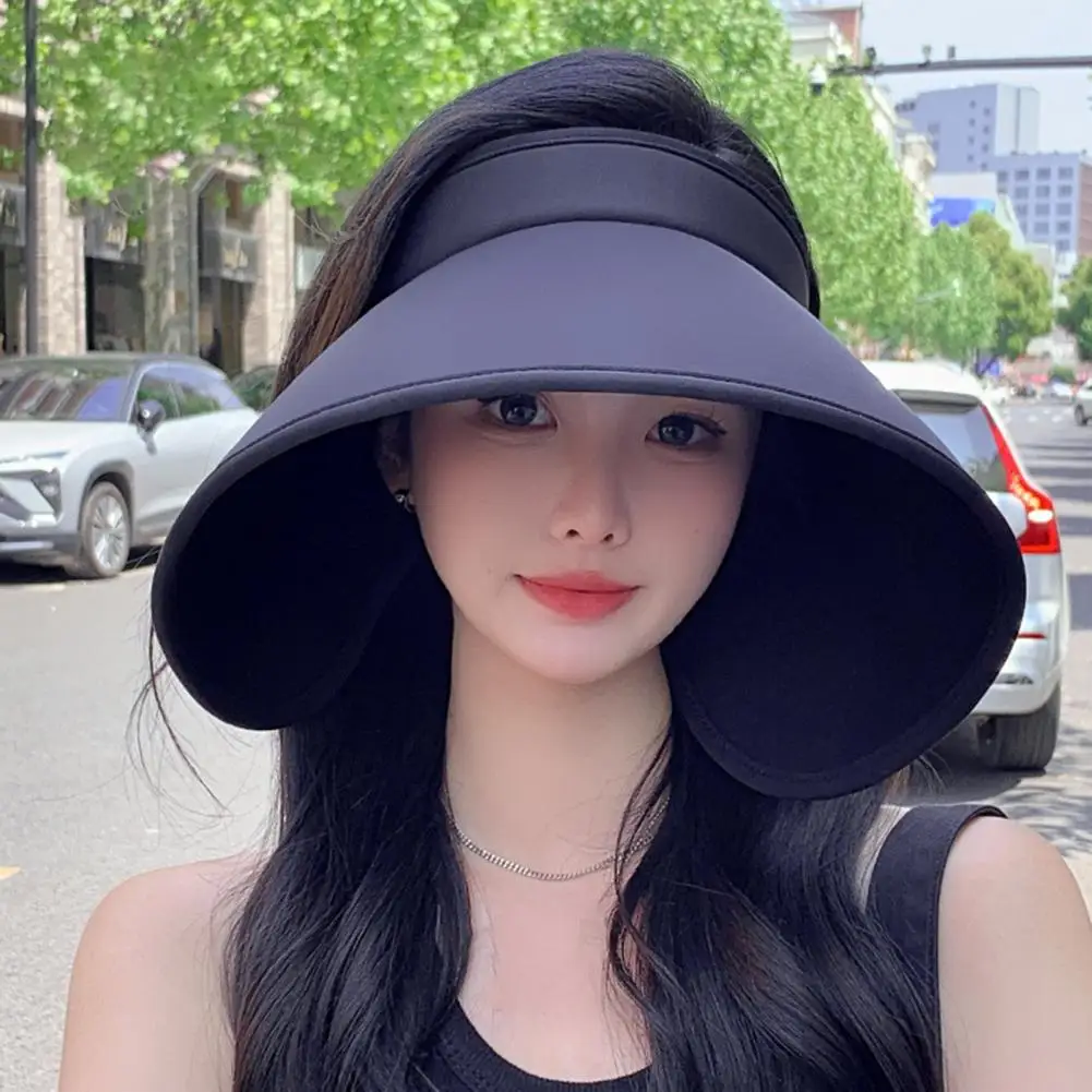 Summer Women Sun Hat With Wide Brim Solid Color Ultralight UV Resistant Empty Toy Sun Shield Hat For Female
