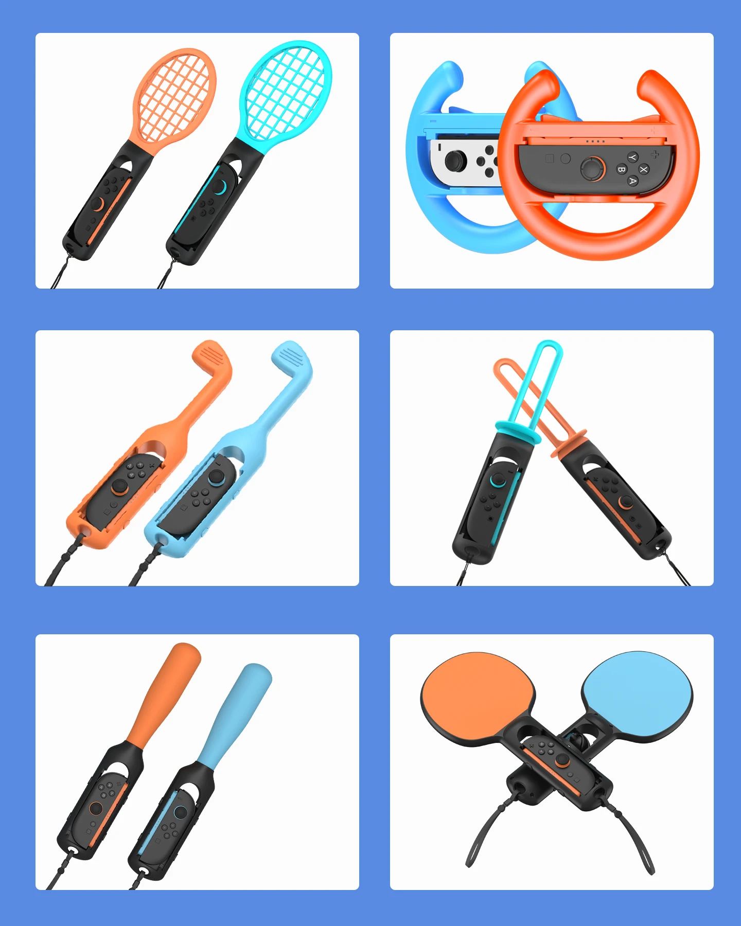HONCAM Switch2 Sports Kit 14-in-1 Family Party Bundle Pack für Switch2 Game: Wheel, Golf, Tennisschläger, Baseball, Fensing, WristStrap – Detail 3
