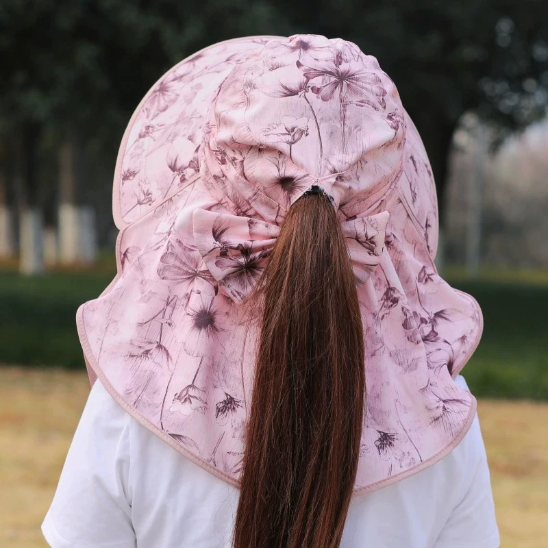 Women Sun Hat Breathable Shawl integrated Picking Tea Hat UV Protection Wide Brim Mesh Sunscreen