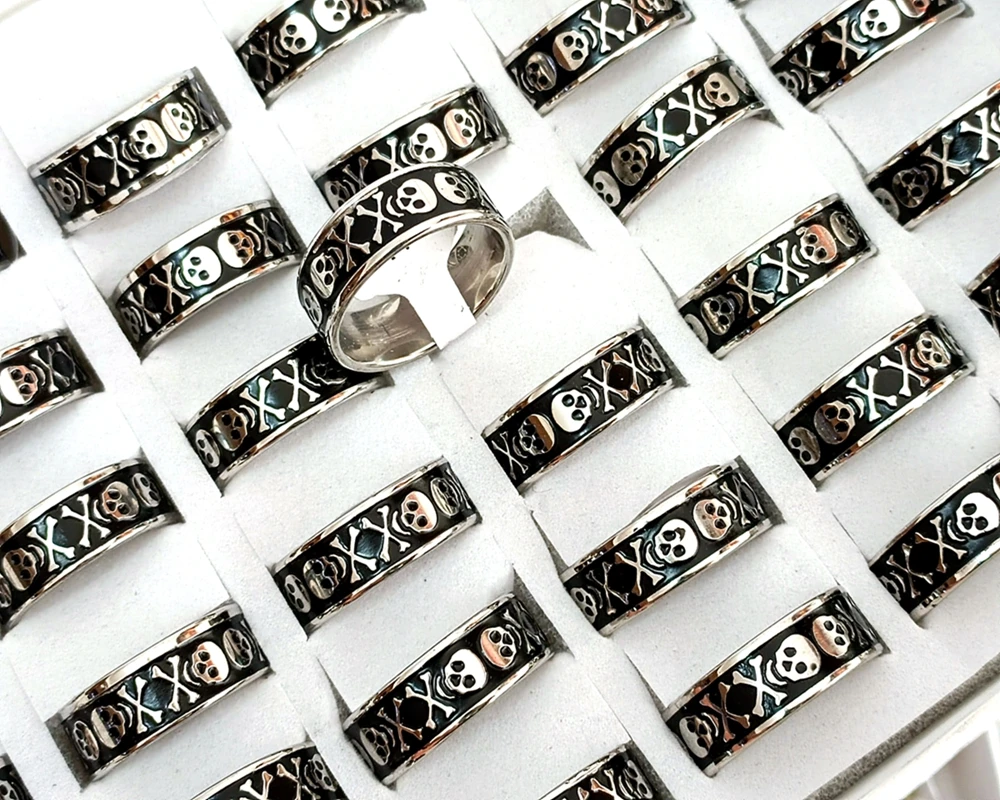 Großhandel 30 Ringe Schädel Gothic Ring Edelstahl Schmuck Mann Frauen Ring – Detail 3