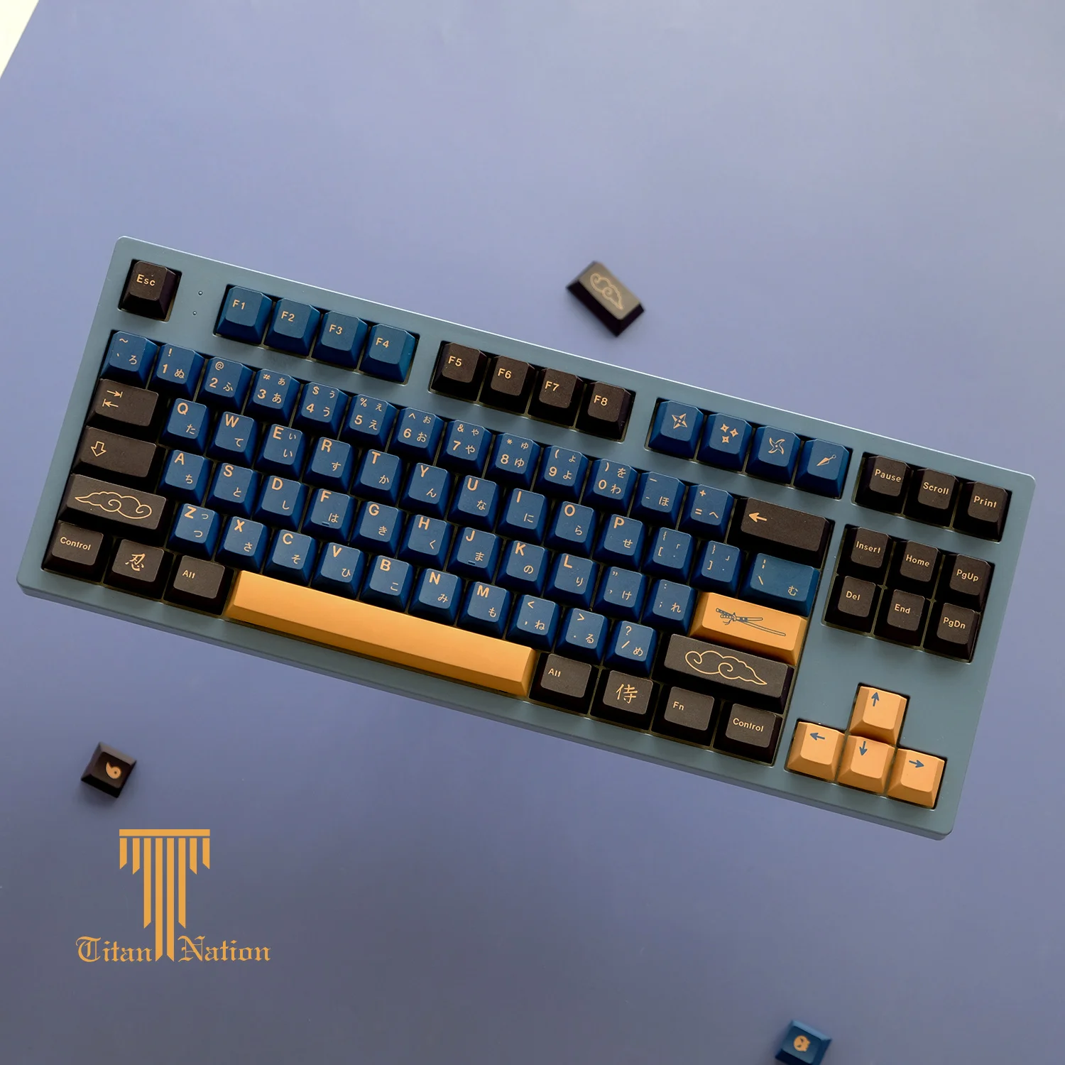 Gmk Samurai Azul Keycaps Grupo Pbt Tintura Subbed Perfil de Cereja Keycap para Keychron q2 65 75 Anne Gh60 Gk64 Poker 129 Chaves - Imagem 4
