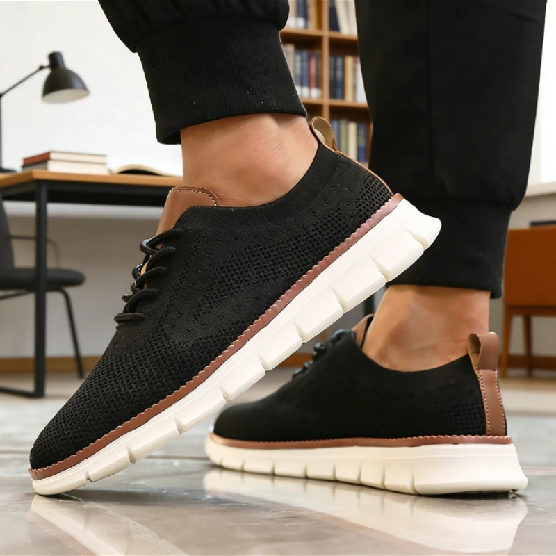 Men Stylish Soft Causal Shoes Breathable Casual Knitted Flats Lightweight Sneakers Cushioning Non-slip Outdoor Walking Shoes Men
