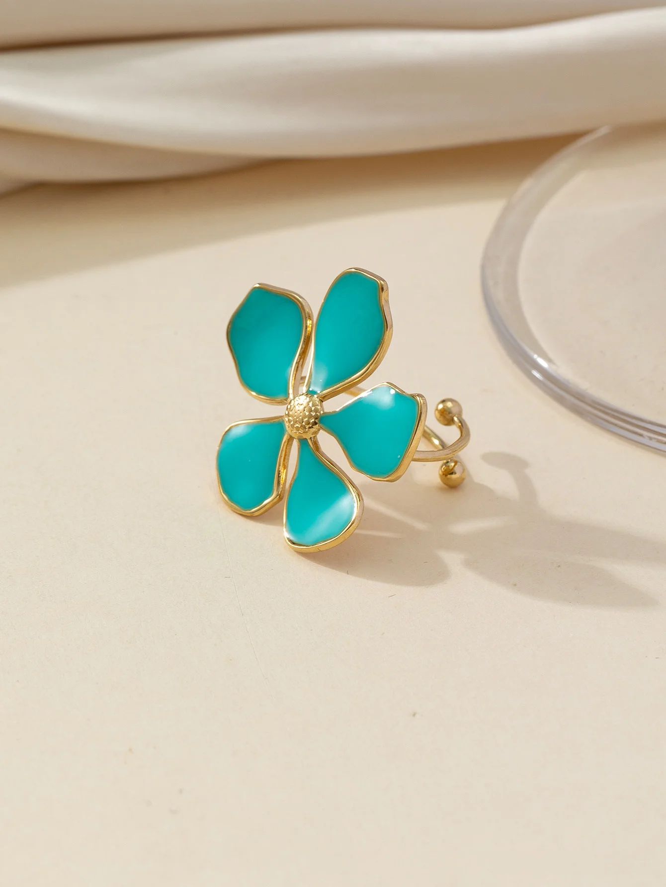 Trend iger geometrischer verstellbarer Edelstahl ring für Frauen vergoldeter minimalisti scher grüner Amaranth modischer eleganter Schmuck – Detail 9