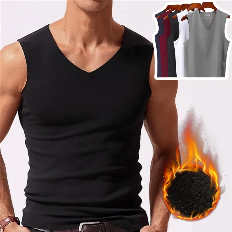 Men Winter Thermal Underwear Tops Body Sleeveless Vest Invisible Thermo ...