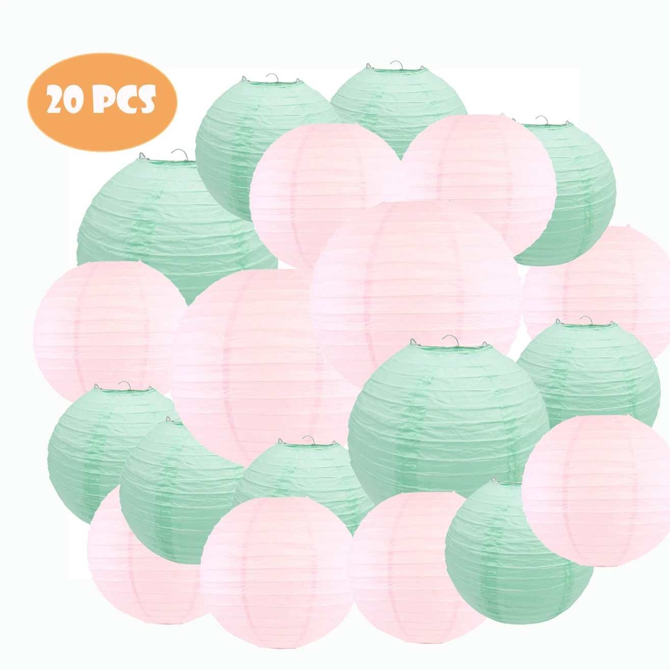 

20 pcs 12" 16" Big Paper Lanterns Mixed Mint Green and Light Pink Paper Lantern /Led Light for Birhday Bunny Party Wedding Decor