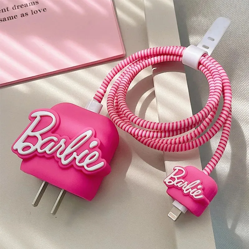 

Barbie Kawaii Pink Data Cable Protective Case for Iphone 18/20W Girl Heart Anime Fashion Charger Head Cover