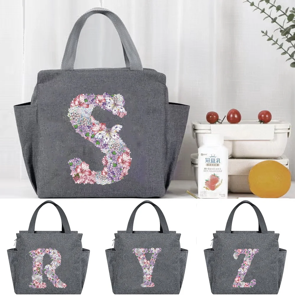 2023 Insulated Lunch Bag for Women Rose Flower Letter Kids Cooler Thermal Pouch Portable LunchBox Ice Pack Tote Food Picnic Bags mr robot fsociety box waterproof warm cooler thermal food insulated lunch bag for women kids picnic reusable tote bags