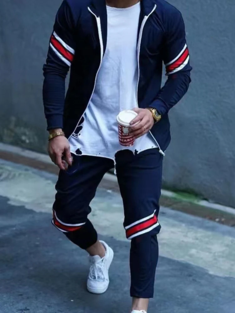 

Men's Clothing Trackand Field Clothing Spring and Autumn Fashion Long Sleeve Sports Collar Jacket Casual Long Casual Suit Men