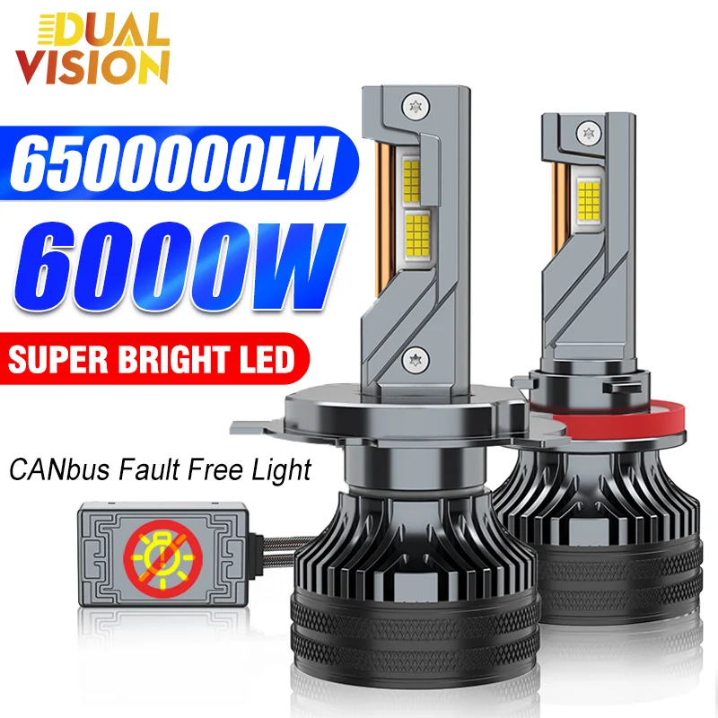 6000W LED Car Headlight Bulbs – CANbus Error-Free Plug & Play | H4 H7 H11 H1 HB3 HB4 9005 9006 9012 12V/24V Rapid Cooling LED Conversion Kit 1