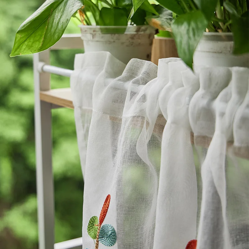 꽃 자수 투명 태슬 커튼 포켓 캐비닛 짧은 커튼 커피숍 작은 창문/캐비닛 하프 커튼