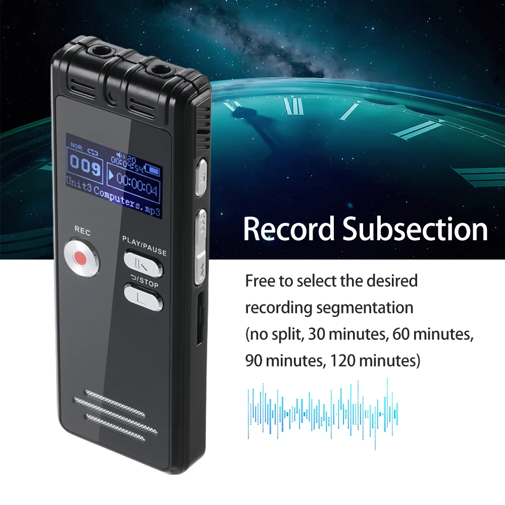 64G Digital Voice Recorder Activated Record Playback MP3 Music Player with Mic and Speaker 1536KBPS HD Recording USB Charging